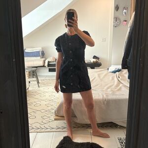 Navy canvas structured Button-Up babydoll Dress